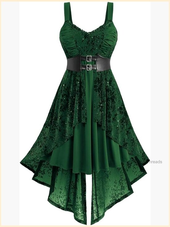 Dresses & Skirts - Plus Size Sleeveless Glitter Floral Flocking High Low Midi Goth Dress